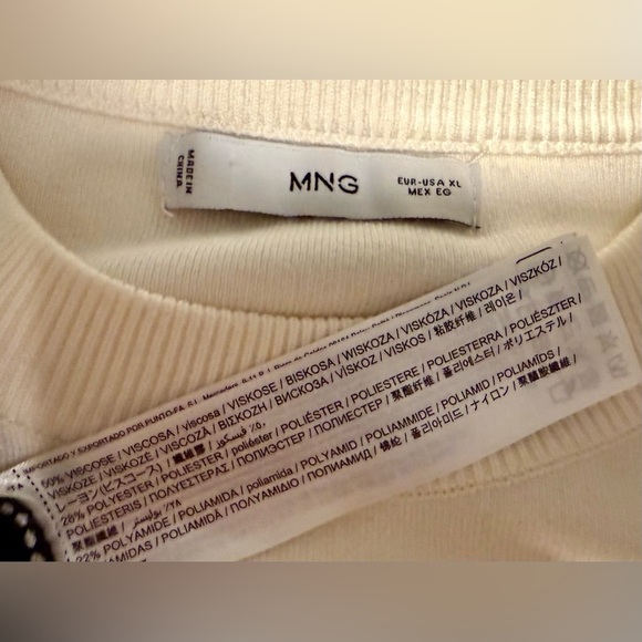 Gently Worn MNG Black and Cream Striped Crew Neck Sweater - Picture 3 of 3